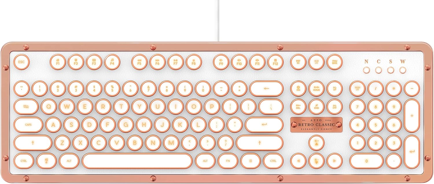 Azio Retro Classic USB (Posh) - Wireless/USB Wired Leather Vintage Backlit Mechanical Keyboard for PC/Mac (MK-RETRO-L-02-US)
