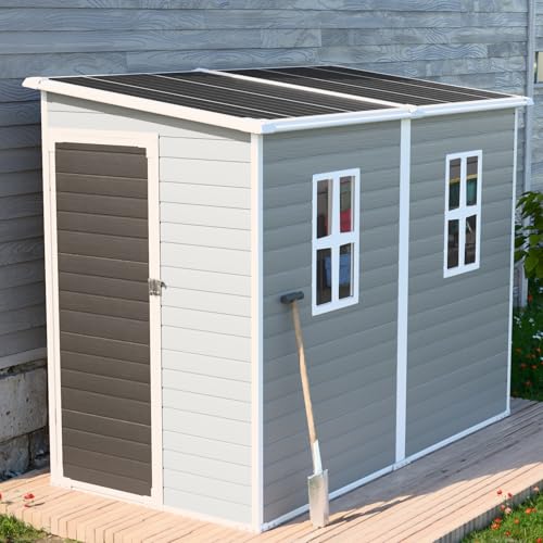 CDCASA 8x6 FT Resin Storage Shed, Waterproof Large Outdoor Sheds with Floor & Lockable Door & 2 Windows, Plastic Tool Shed for Outside, Backyard