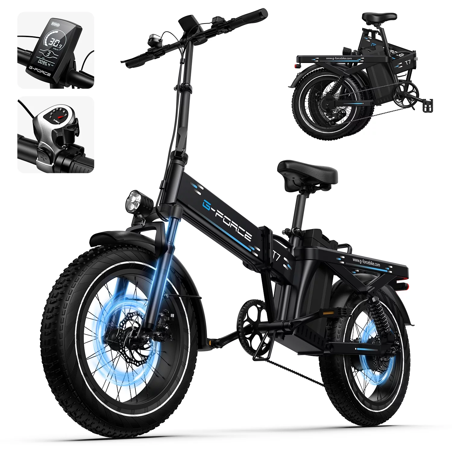 G-Force T7 20 x 4 Fat Tire Electric Bike for Adults, 750W E-Bike with 48V 60Ah Battery, Foldable E Bike, Beach Mountain Snow Electric Bicycle