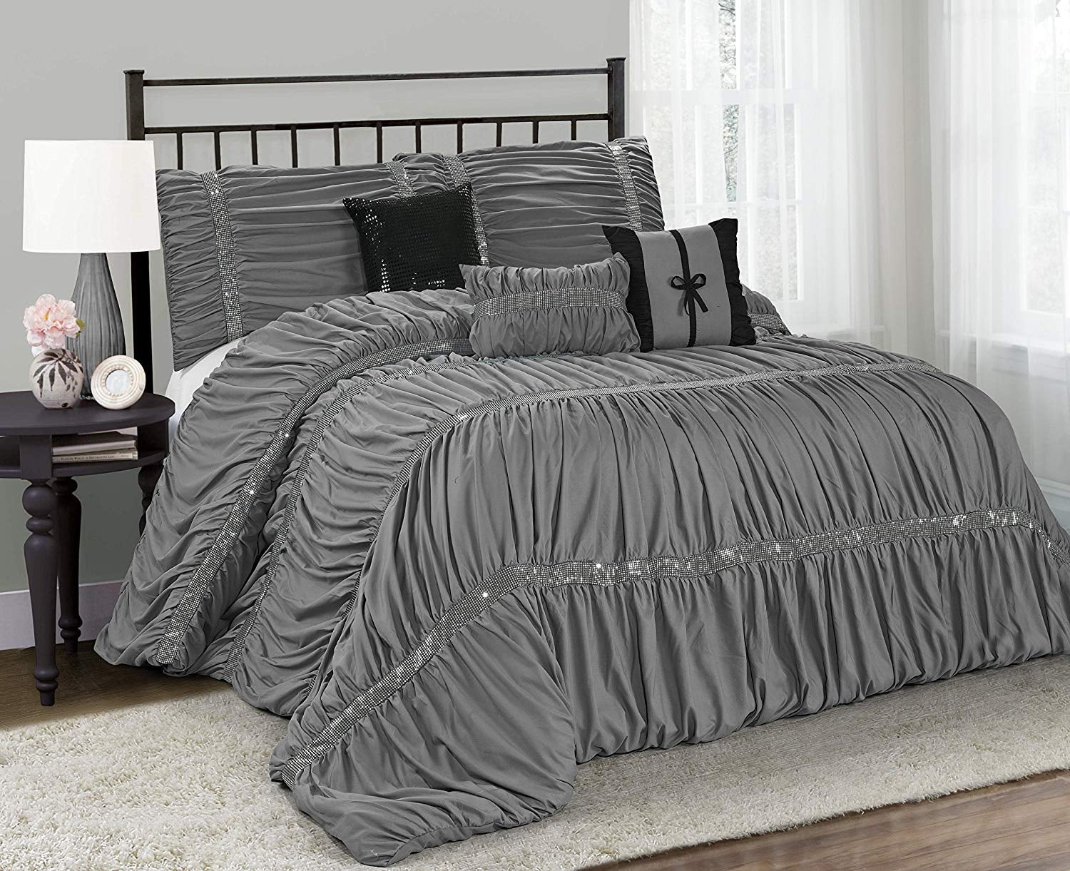 HIG Classic and original 250 Thread Count 7 Piece Comforter Sets Queen with Comforter and Standard shams and Bed Skirt and Square Pillow and Fashin