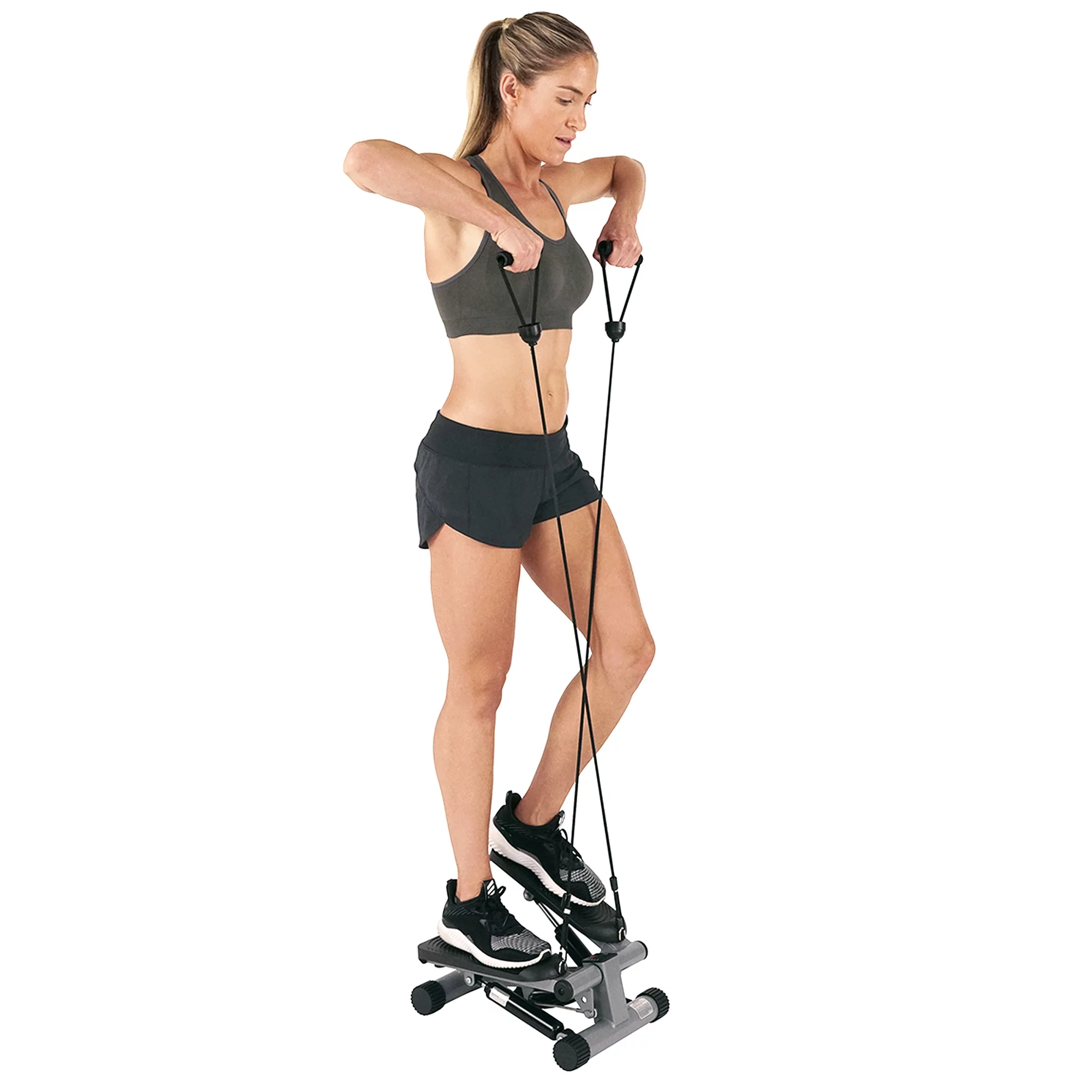 Sunny Health & Fitness NO. 012-S Mini Stepper Step Machine w/ Resistance Bands and LCD Monitor
