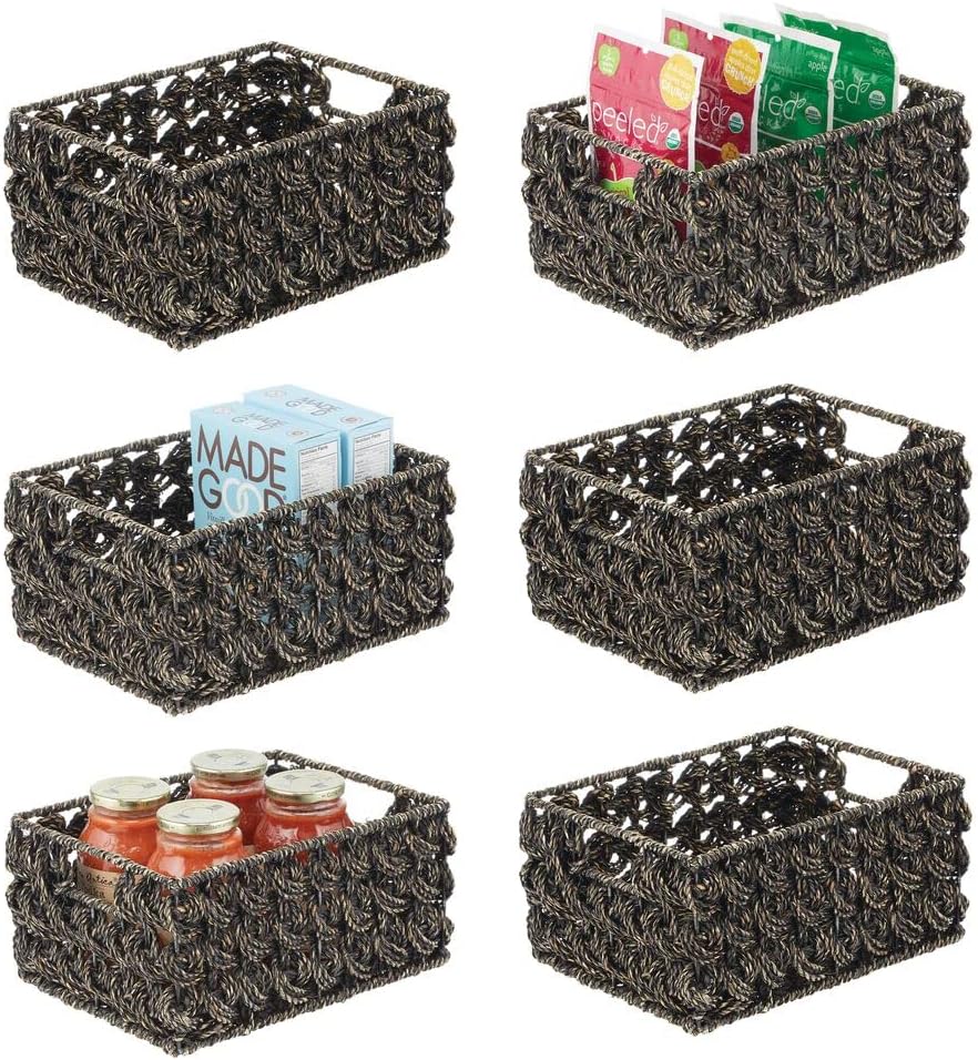 mDesign Woven Seagrass Kitchen Cabinet Pantry Storage Organizer Basket Bin with Handles - Store Fruit, Snacks, Cereal, Oil and Vinegar