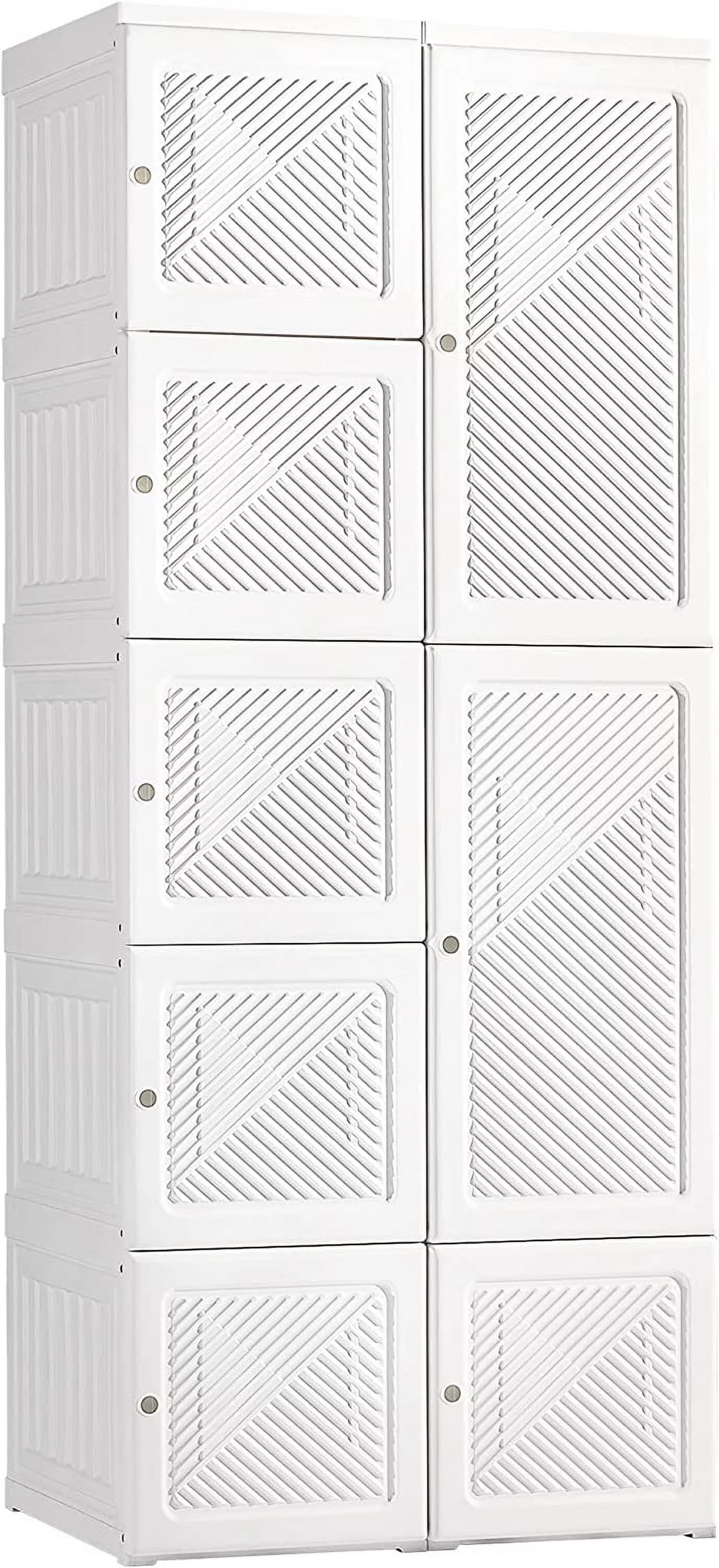 Portable Wardrobe Closet, Folding Bedroom Armoire, Clothes Storage Organizer with Cube Compartments, Hanging Rod, Magnet Doors, White