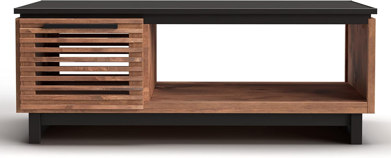 Bridgevine Home Graceland Modern Coffee Table, 47 inches, Fully Assembled, Poplar Solid Wood, Bourbon and Black Finish