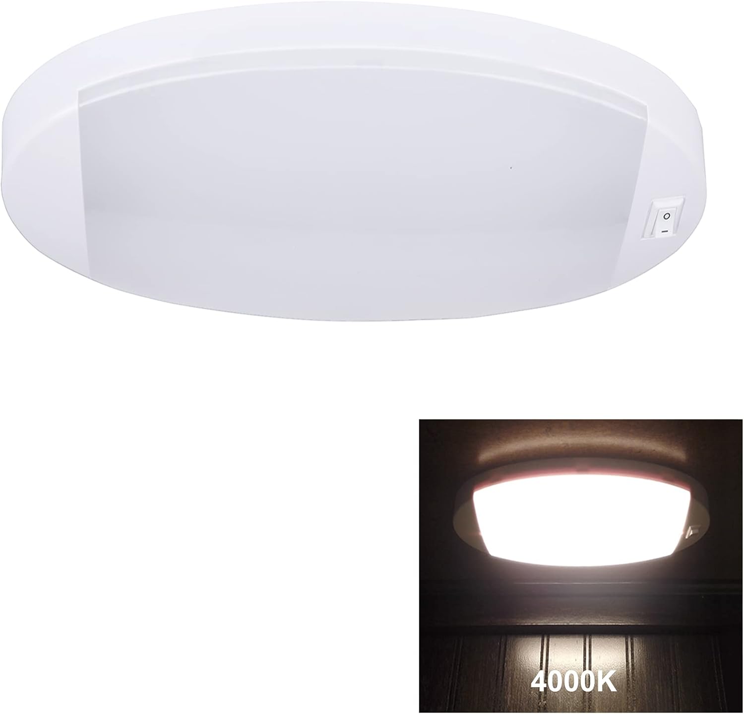 Facon Fashion LED Bright Pancake Light 12 Volt Interior Ceiling Dome Light with On/Off Switch for RV Motorhomes Camper Caravan Trailer Boat (with