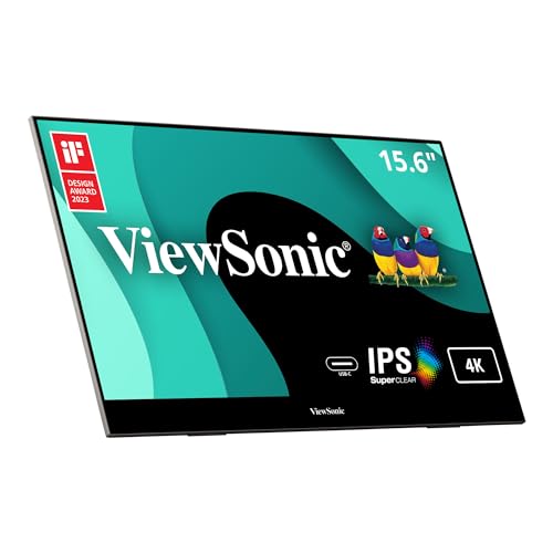 ViewSonic VX1655-4K-OLED 15.6 Inch 4K UHD Portable OLED Monitor with 2 Way Powered 60W USB C, Mini HDMI, Dual Speakers