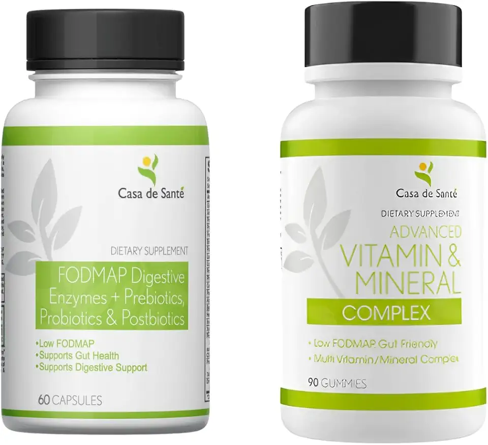 Low FODMAP Certified Digestive Enzymes with Probiotics, Prebiotics, Postbiotics and Advanced Vitamin & Mineral Complex Gummies Bundle