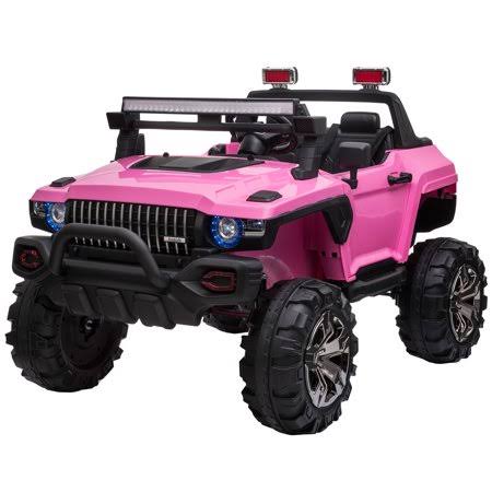 Aosom 12V Kids Electric 2-Seater Ride on Police Car SUV Truck Toy with Parental Remote Control, Pink