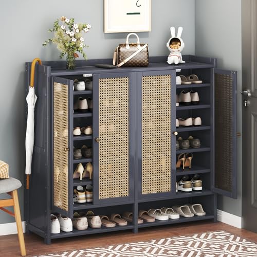 Bamboo Shoe Storage Cabinet with Doors, 8 Tier Freestanding Shoes Heels Sneakers Shoe Rack Shelf for 36-40 Pairs