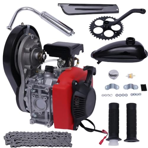 49CC 4-Stroke Bicycle Engine Kit, Powerful Pull Start 4-Stroke Gas Cycle Motor Kit, Dual Chain Drive Bicycle Motor Kit with Belt