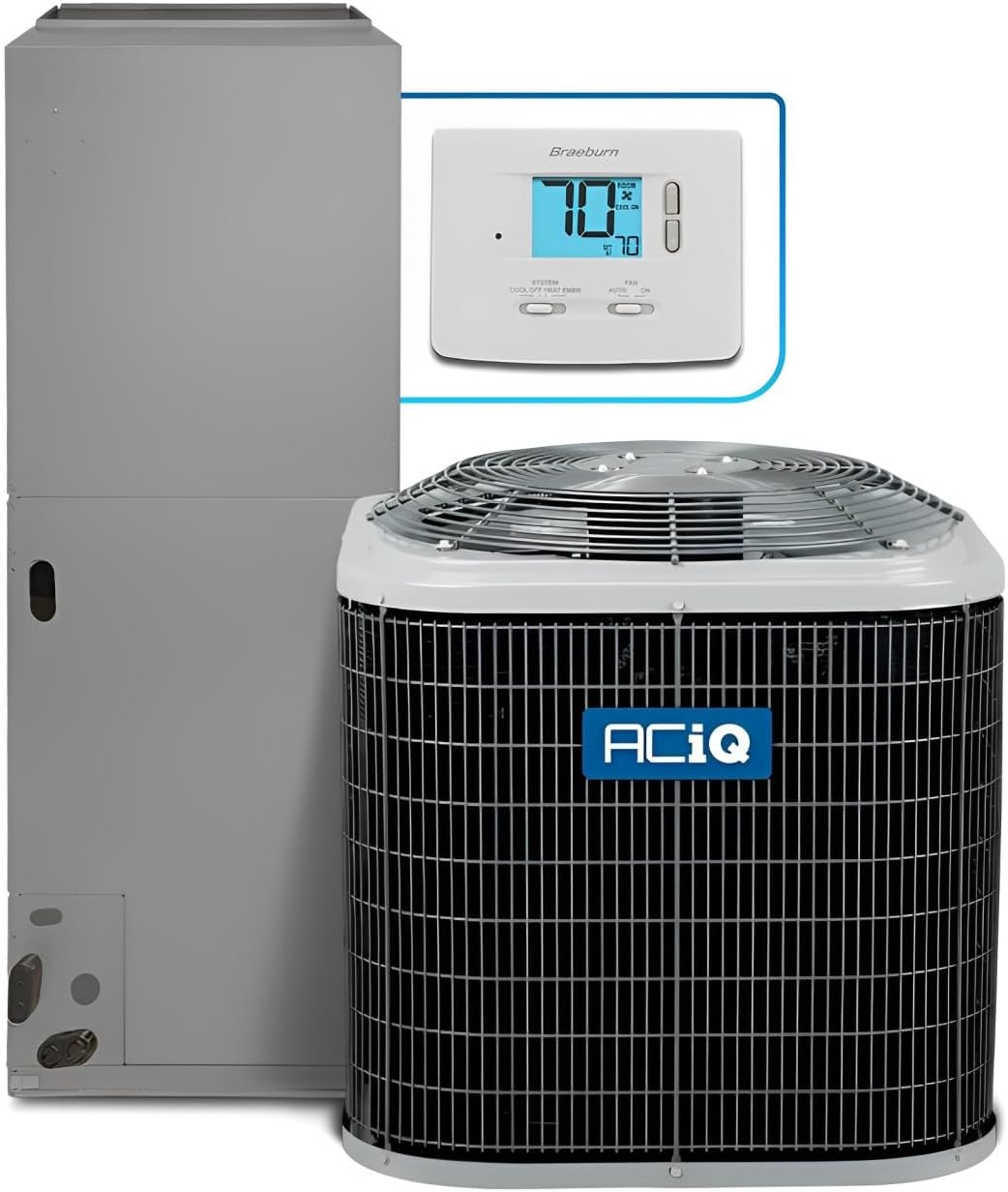 14.3 SEER2 4 Ton 15kW Heat Pump Split System | Downflow Air Electric Handler with Thermostat | Backup Heat Kit, Single Stage Condenser