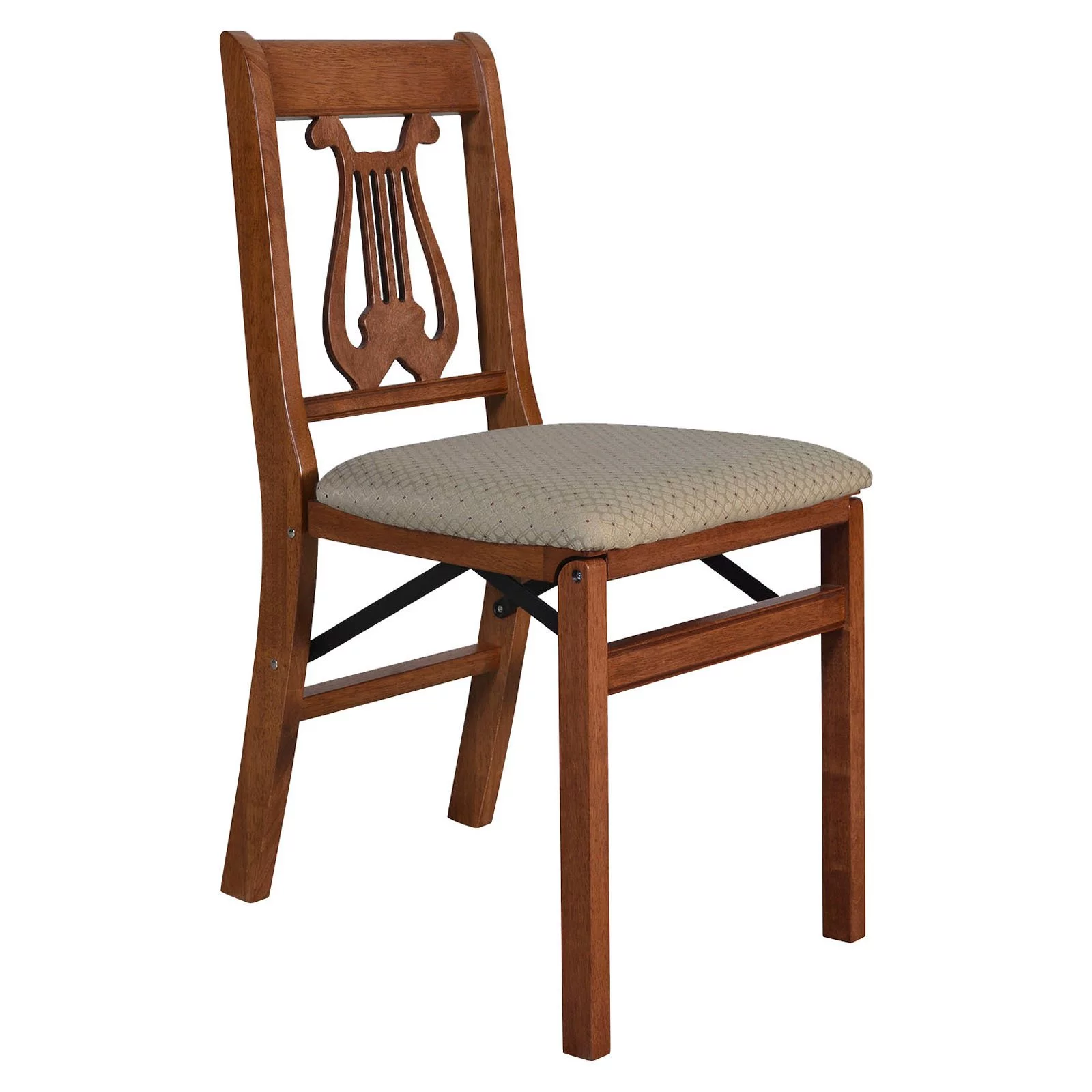 Stakmore Hardwood Traditional Music Back Folding Chair - Light Cherry Finish and Blush Upholstery (2 Pack)