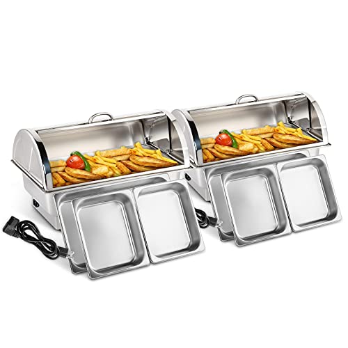 ROVSUN Electric 9 QT Stainless Steel Chafing Dish Buffet Set,Roll Top Chafer