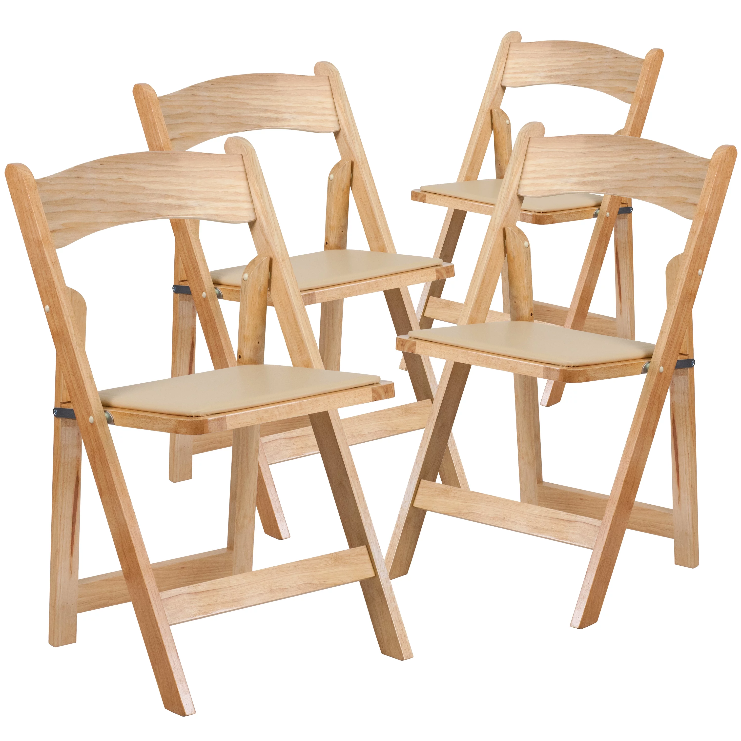 Flash Furniture 4 Pack HERCULES Series Natural Wood Folding Chair with Vinyl Padded Seat