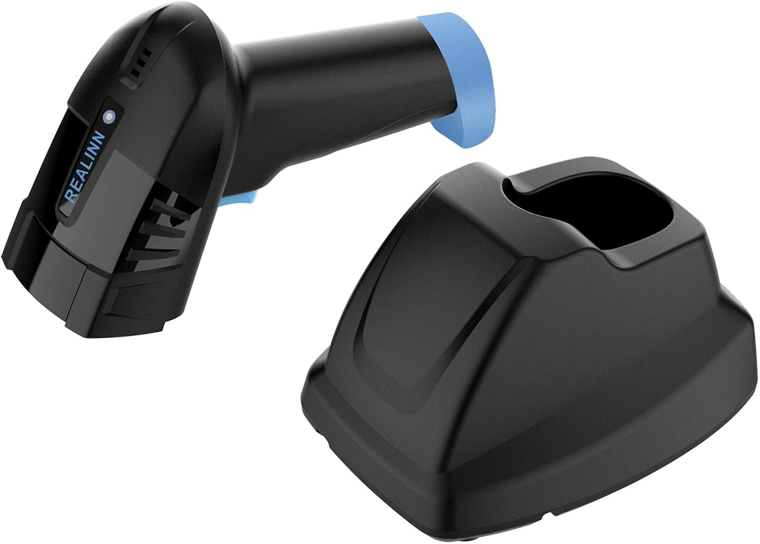 REALINN Cordless Barcode Scanner 2D QR Code Bar Code Reader with USB Cradle 328ft Transmission Distance CMOS Imager Data Matrix PDF417 UPC Scanners