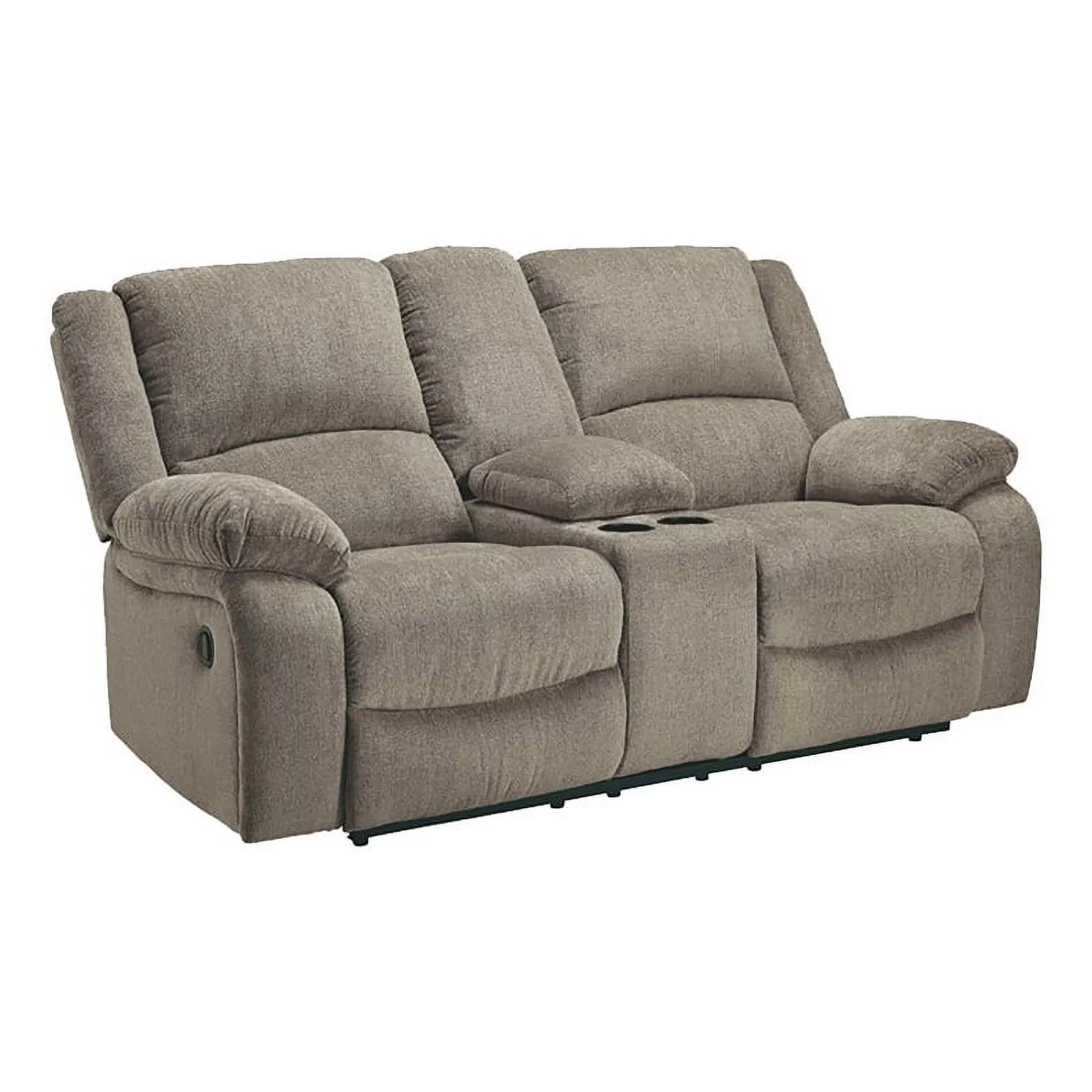 Bowery Hill Contemporary Fabric Reclining Loveseat with Console in Pewter