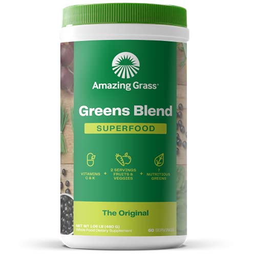 Amazing Grass Greens Blend Superfood: Super Greens Powder Smoothie Mix for Boost Energy ,with Organic Spirulina, Chlorella, Beet Root Powder