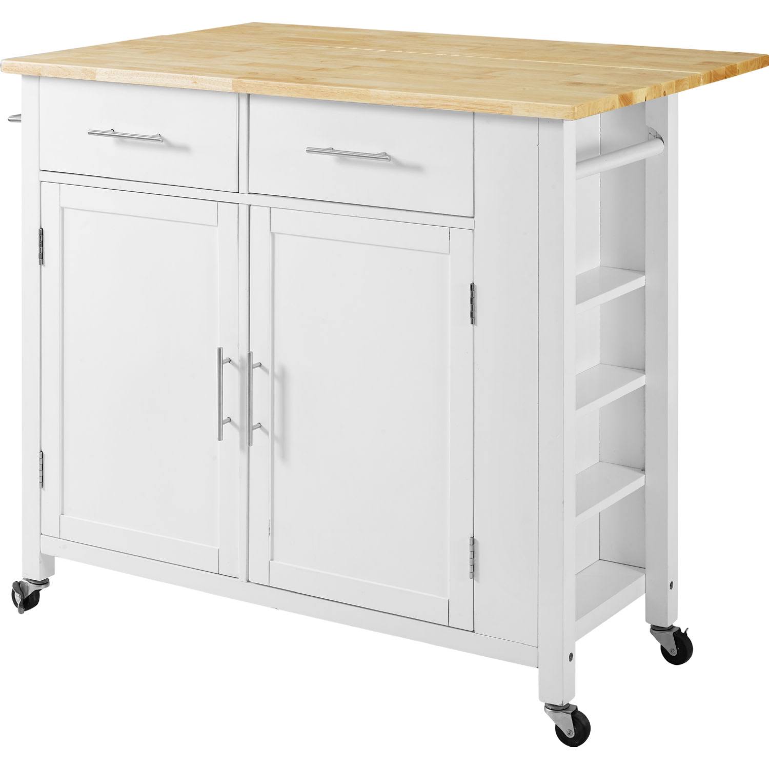 Crosley Savannah Drop-Leaf Kitchen Island Cart White Natural Wood Top