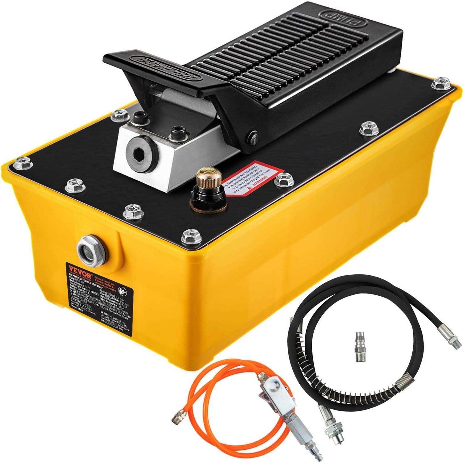 VEVOR Air Hydraulic Pump, 10,000 PSI Hydraulic Foot Pump, 0.6 Gal Reservoir Foot Operated Air/Hydraulic Pump, with Hose and Spray Gun for Heavy
