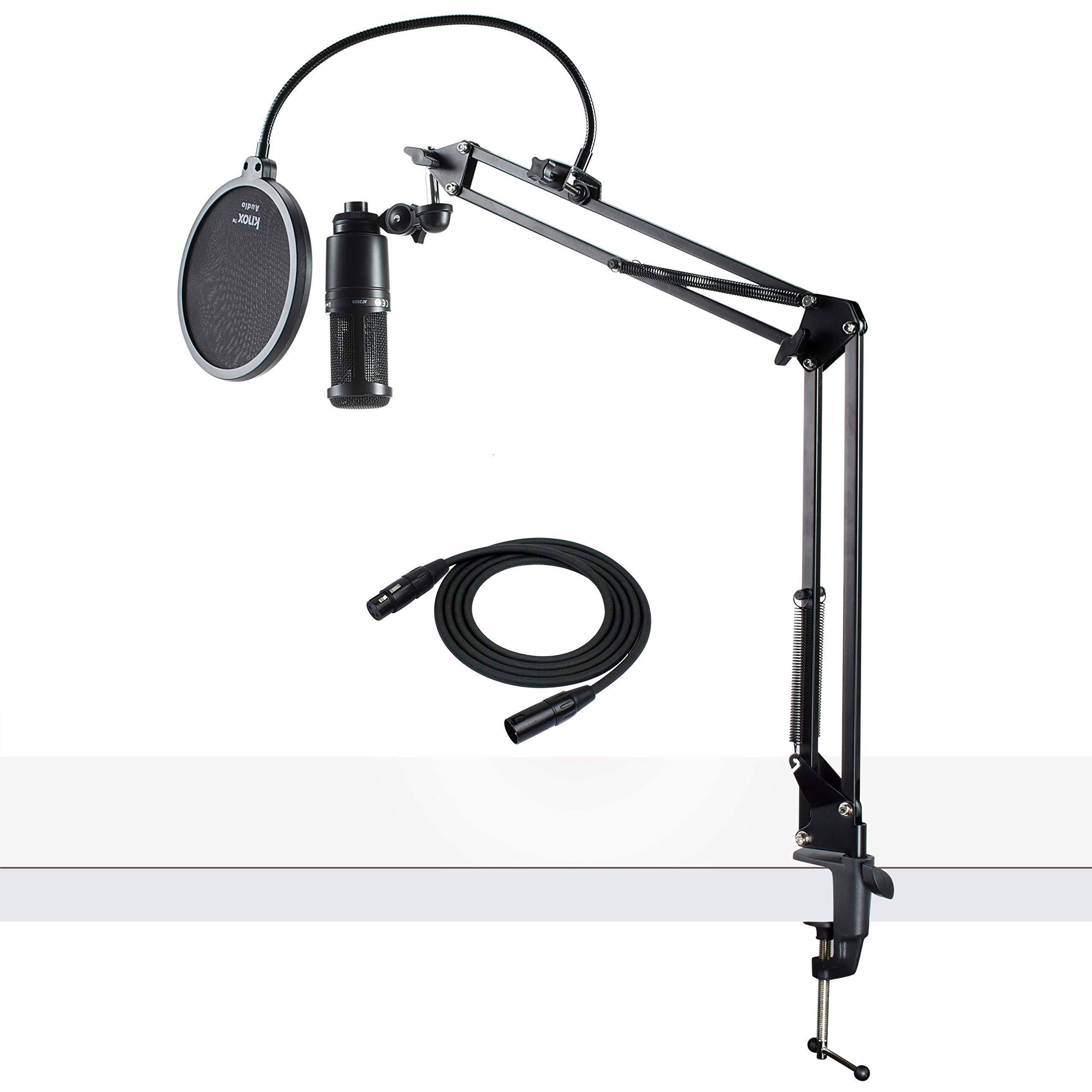 Audio-Technica AT2020 Condenser Studio Microphone with XLR Cable Knox Stand and Pop Filter