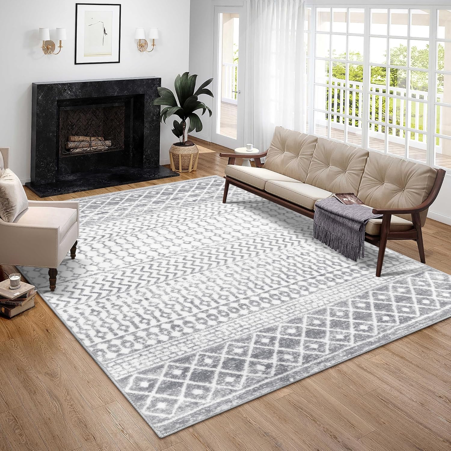 Moroccan Area Rug 8x10, Soft Non-Slip Living Room Large Rug