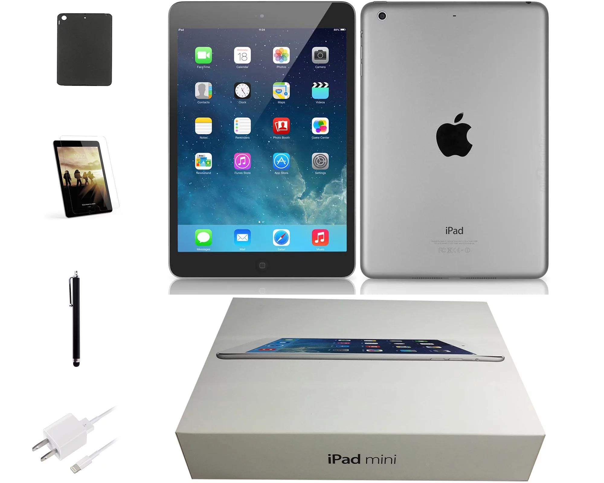 Restored Apple 7.9-inch iPad Mini 2 Retina, Wi-Fi Only, 32GB, Bundle Comes With: Bluetooth Headset, Tempered Glass, Case, Stylus Pen, Rapid Charger