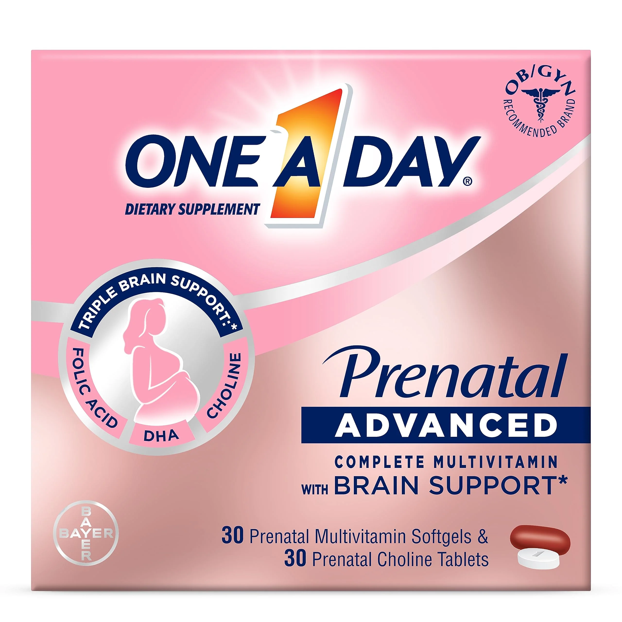 One A Day Womens Prenatal Advanced Complete Multivitamin with Brain Support* with Choline, Folic Acid, Omega-3 DHA & Iron for Pre