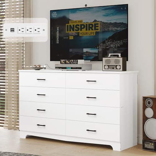 Hasuit Tall Dresser for Bedroom, White Large Chest of Drawers, 55.6'' High Dressers with 7 Drawers