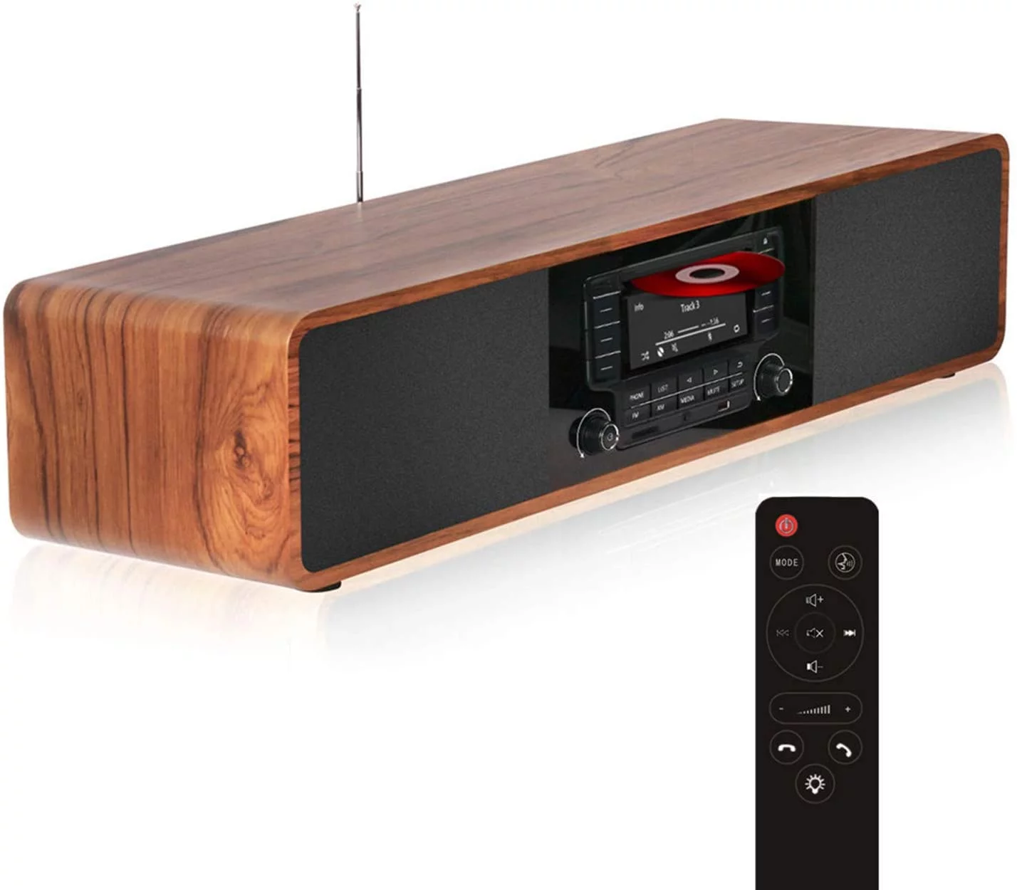 Open Box KEiiD CD Player for Home with Bluetooth Stereo System Wooden Desktop Speakers FM USB 20 lb
