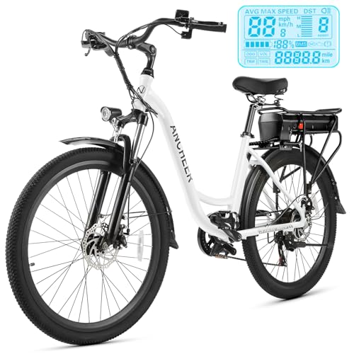 ANCHEER Electric Bike for Adults, 48V 500Wh EBike, UP to 60 Miles, Removable Battery, Fast-Charge, 26" Commuter Electric Bicycles, 7-Speed
