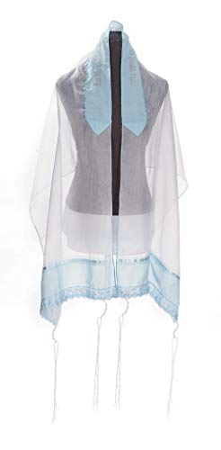 Personalized Bat Mitzvah Tallit Prayer Shawl, Lace light Blue Tallit for Women, Girls Tallit from Israel