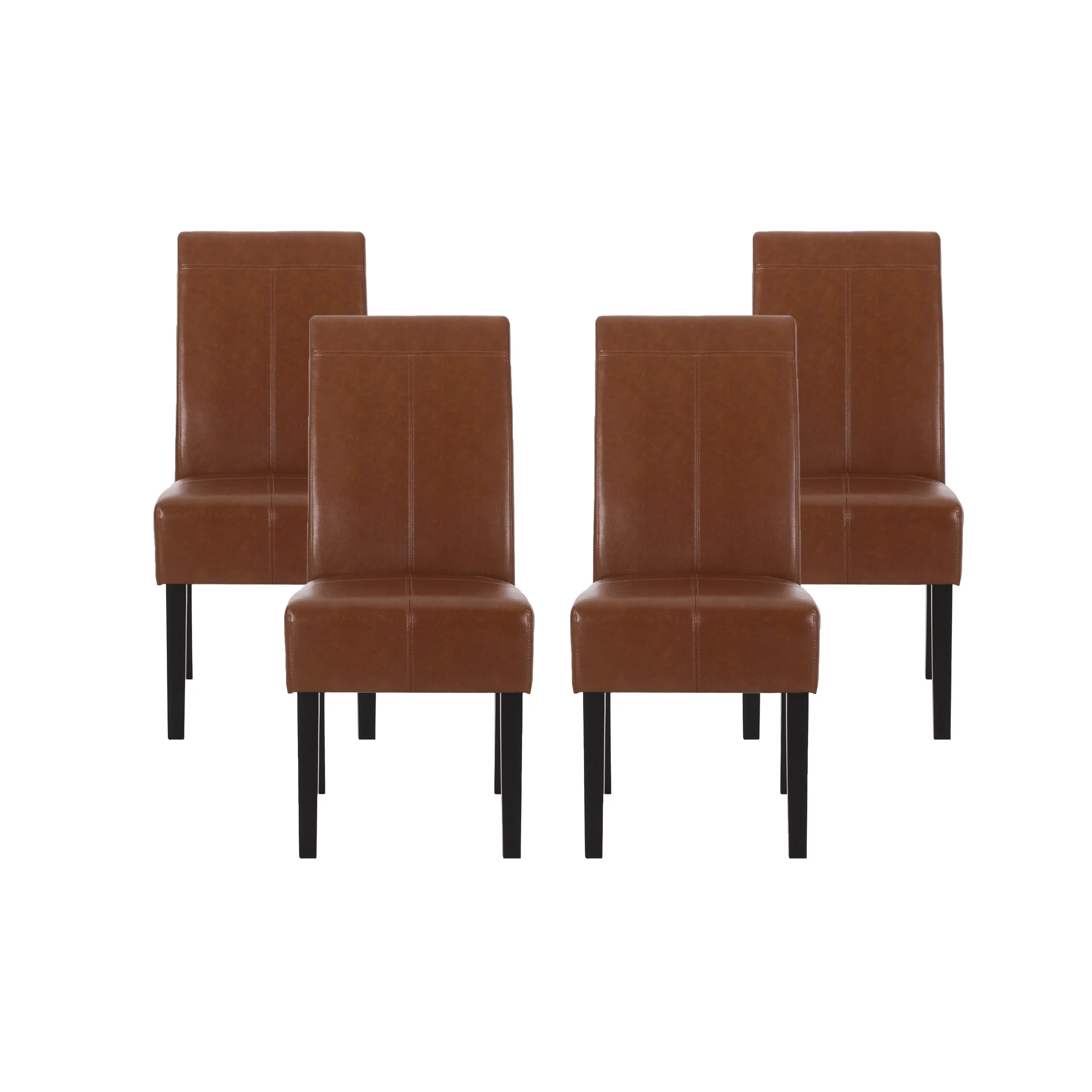 GDF Studio Percival Contemporary T-Stitch Dining Chairs, Set of 4, Cognac Brown Faux Leather and Espresso