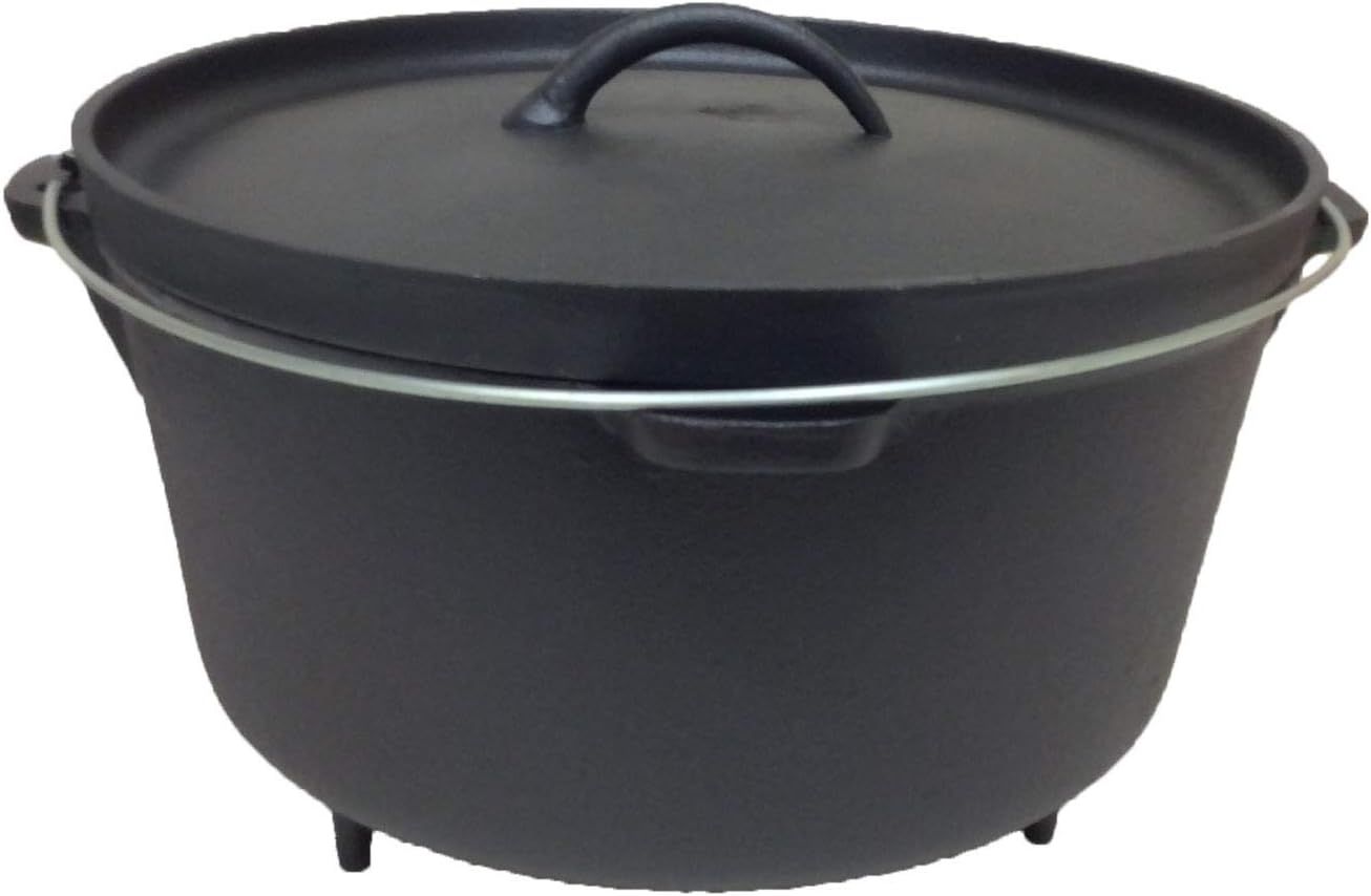 Cuisiland Pre-seasoned 16 Quart Cast Iron Dutch Oven with 3 legs and Lip Lid