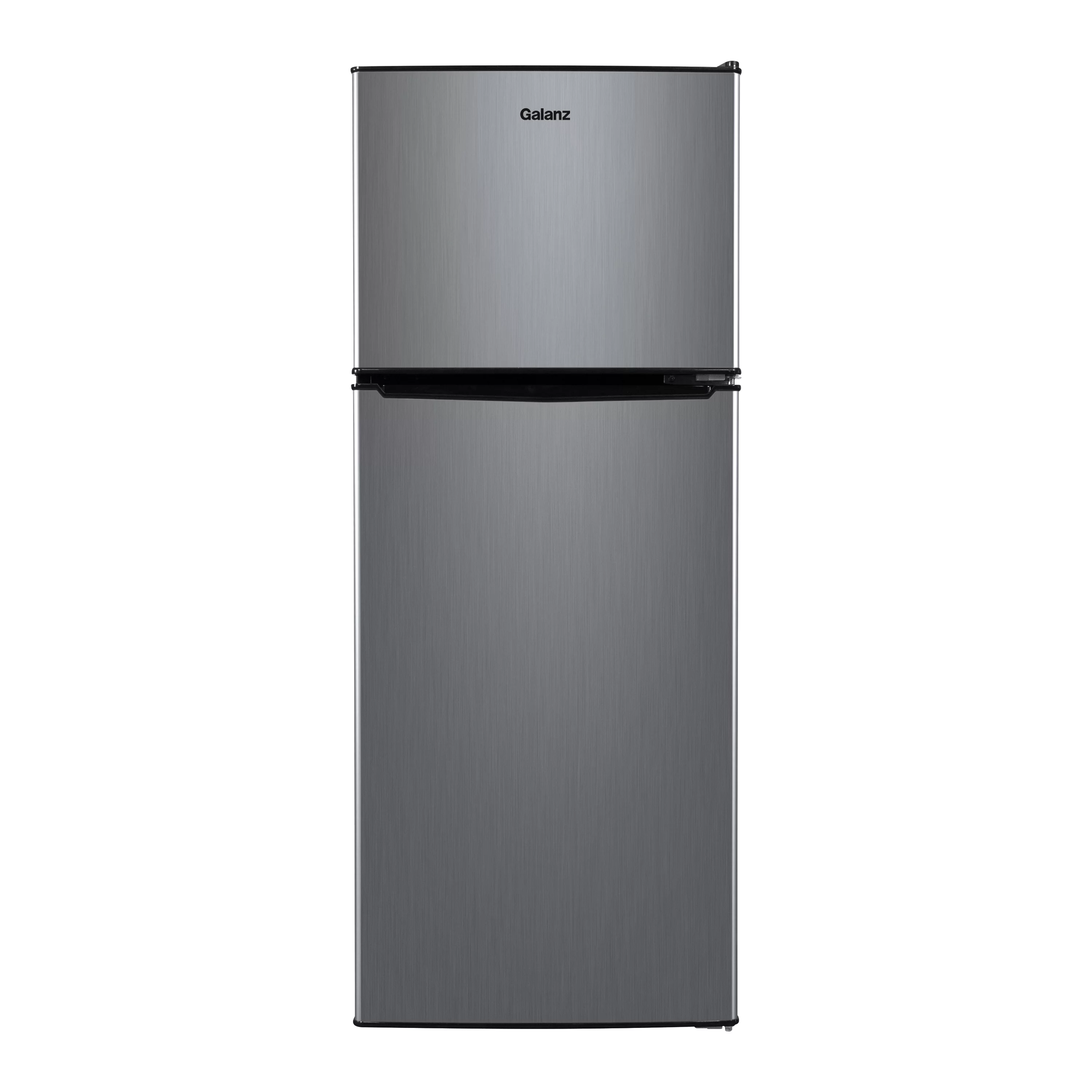 Galanz 4.6. Cu ft Two Door Mini Refrigerator with Freezer, Stainless Steel, New, Width 19.13"