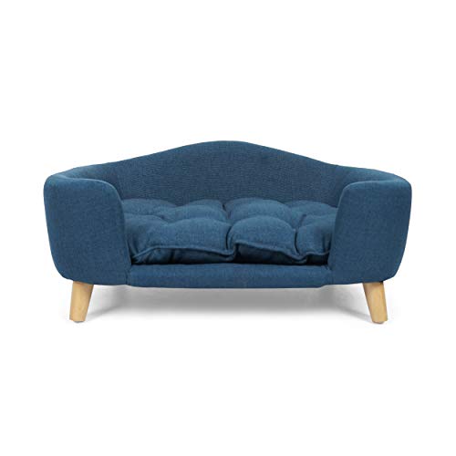 GDFStudio Mid Century Small Plush Pet Bed, Dark Gray and Natural Finish