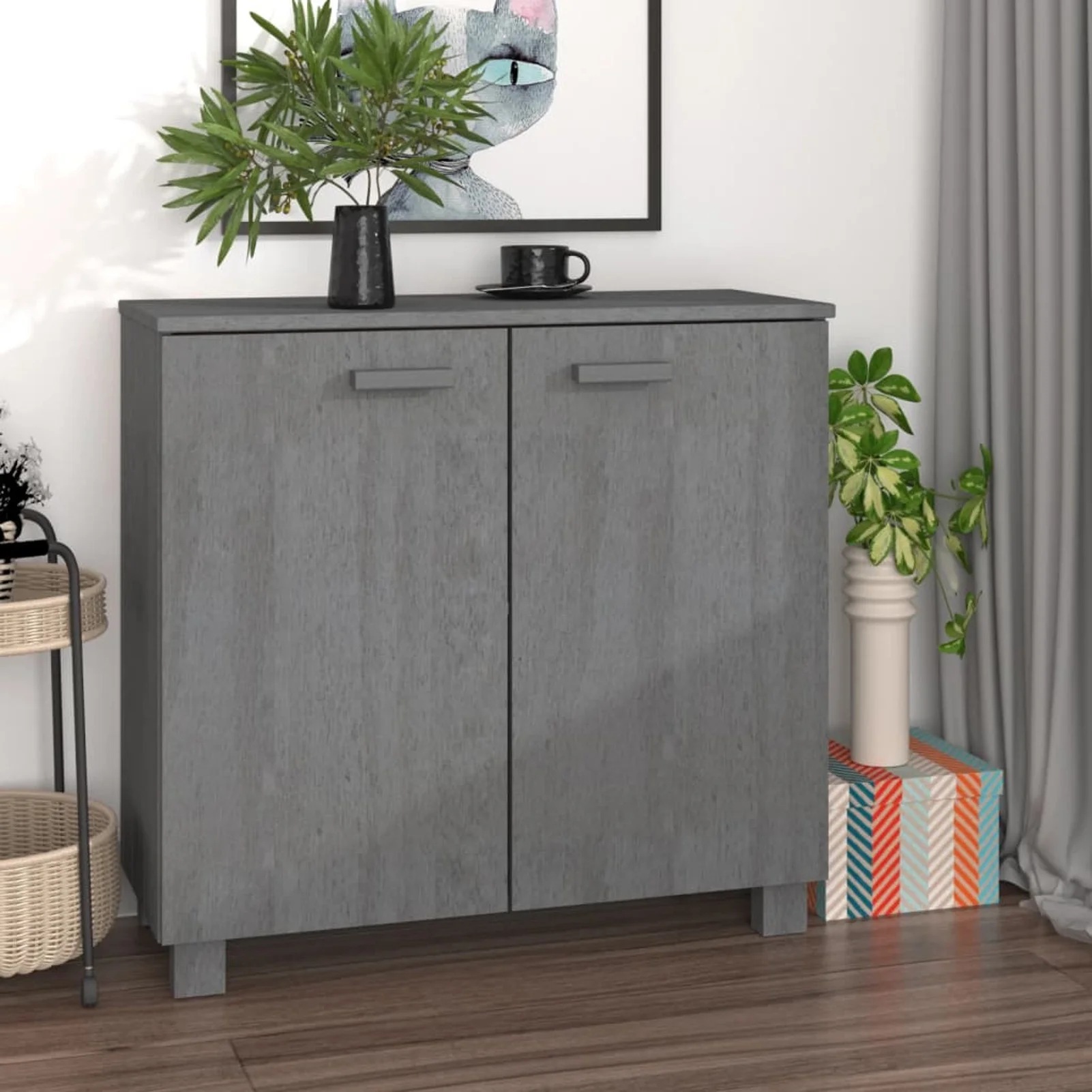 Festnight Sideboard Dark Gray 33.5"x13.8"x31.5" Solid Wood Pine