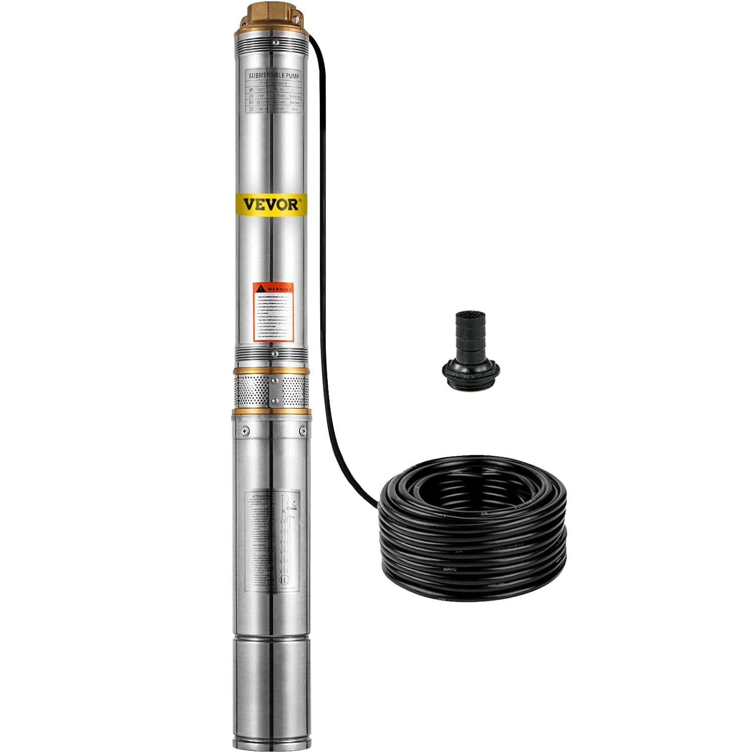 VEVOR Well Pump 1 HP Submersible Well Pump 33GPM Deep Well Pump 207ft Head with 9.8ft Cable Water Well Pumps Submersible Stainless Steel for