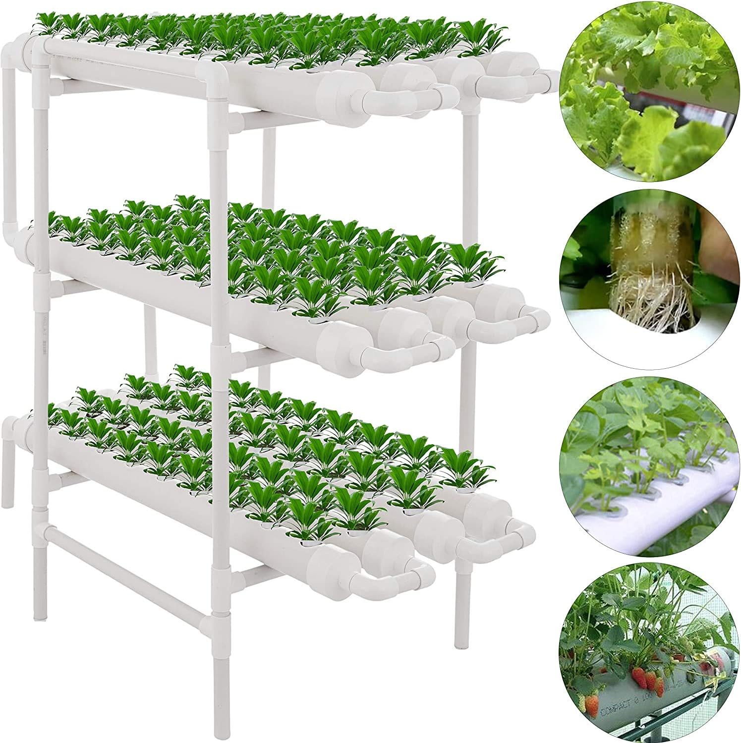 DreamJoy 3 Layers 108 Plant Sites Hydroponic Site Grow Kit 12 Pipes Hydroponic Growing System Water Culture Garden Plant System for Leafy Vegetables