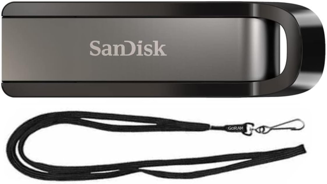 SanDisk 256GB Extreme USB 3.2 Flash Drive 400MB/s for Computer, PC, Laptop (SDCZ810-256G) Bundle with (1) GoRAM Black Lanyard (256GB