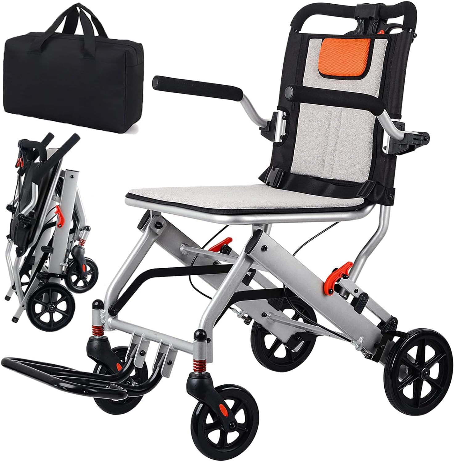 Super Lightweight (Only 19lbs) Portable Transit Travel Wheelchair, Folding Transport Wheelchairs for Adults and Seniors Support 220lbs