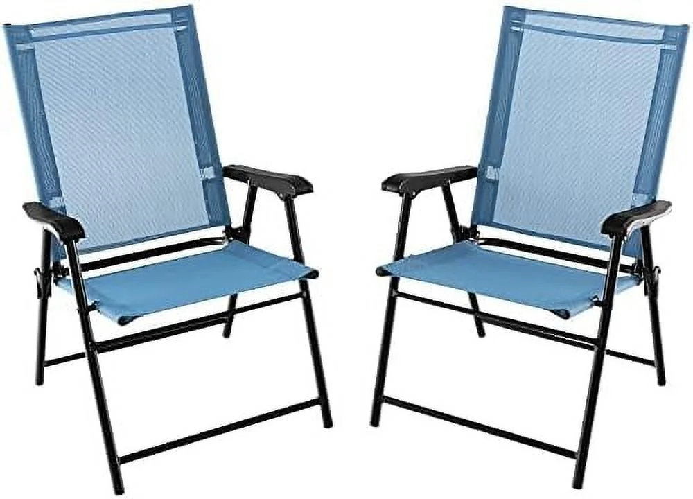 Patio Chairs Set of 2  Folding Patio Chairs for Deck Beach Camping Dining Picnic  Portable Sling Back Chairs Space Saving Turquoise