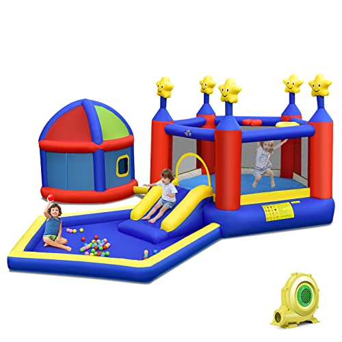 BOUNTECH Inflatable Bounce House, Bouncy House for Kids 5-12 Indoor Outdoor Family Fun w/Playhouse, Basketball Hoops, Ball Pit Pool