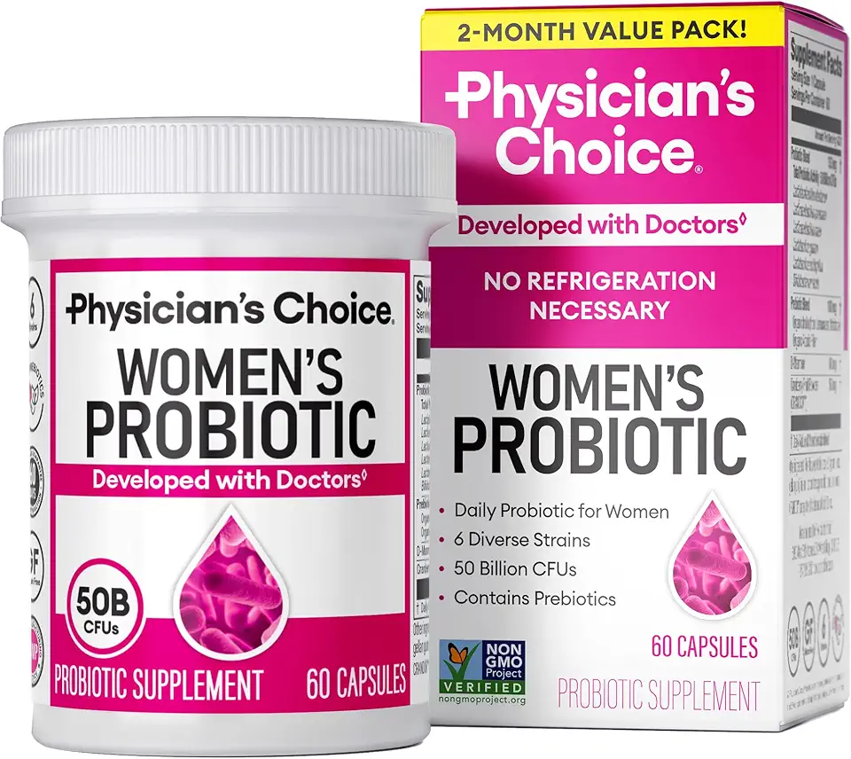 Physician's Choice Probiotics - PH Balance, Digestive, UT, & Feminine Health - 50 Billion CFU - 6 Unique Strains for Women - Organic Prebiotics
