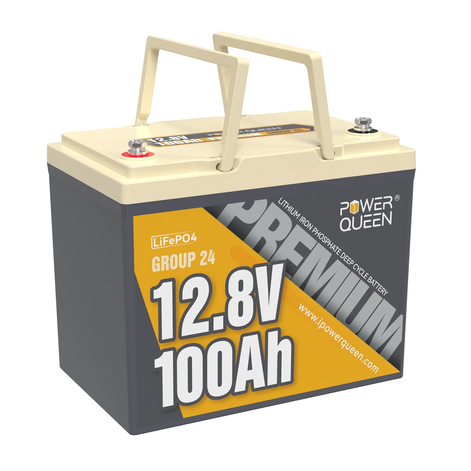 Power Queen 12V 100Ah Premium LiFePO4 Battery Fits Group 24 Battery Box, 1280Wh Lithium Battery with 100A BMS, Perfect for Trailer RV, Marine