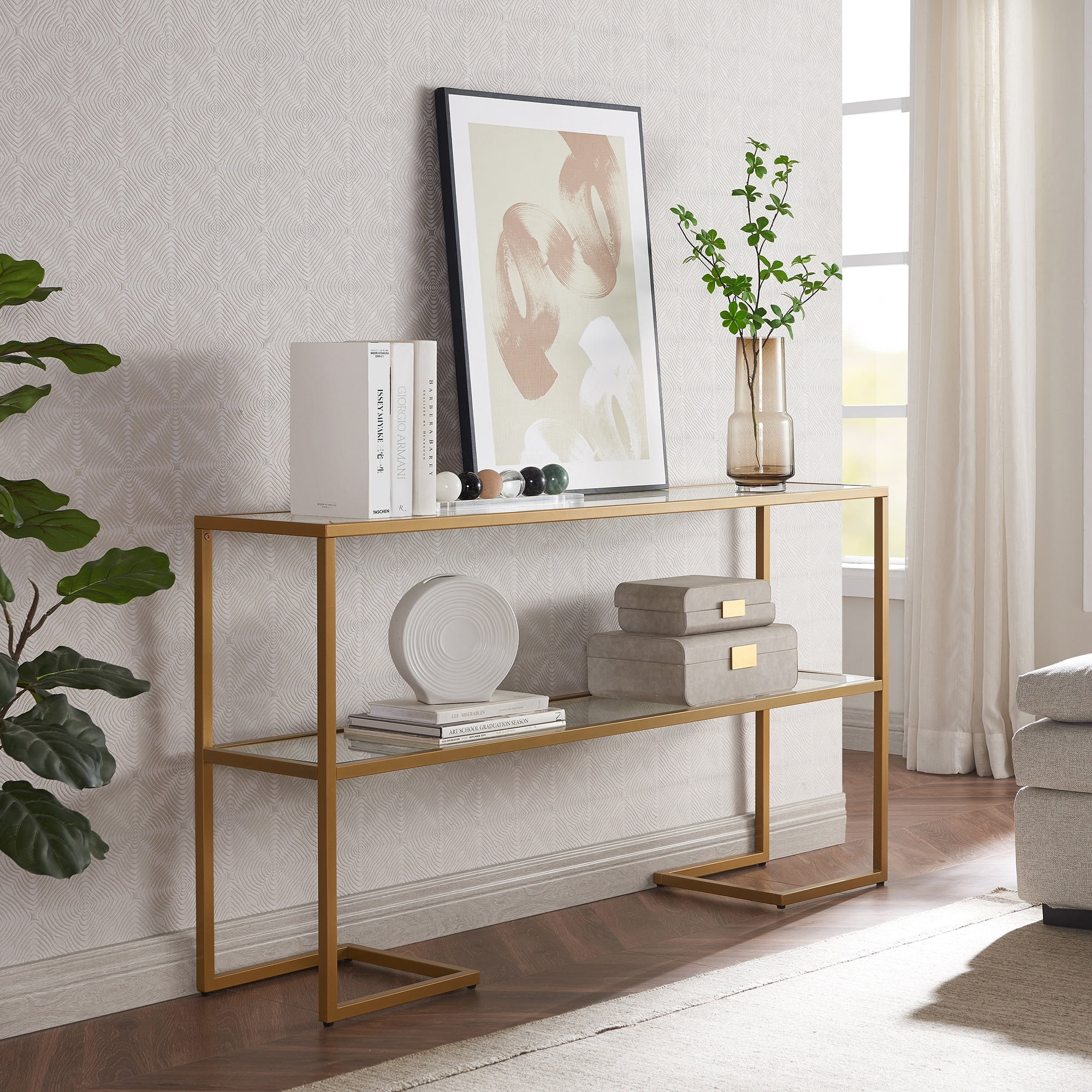 Errol Console Table Gold/Glass Top Glass