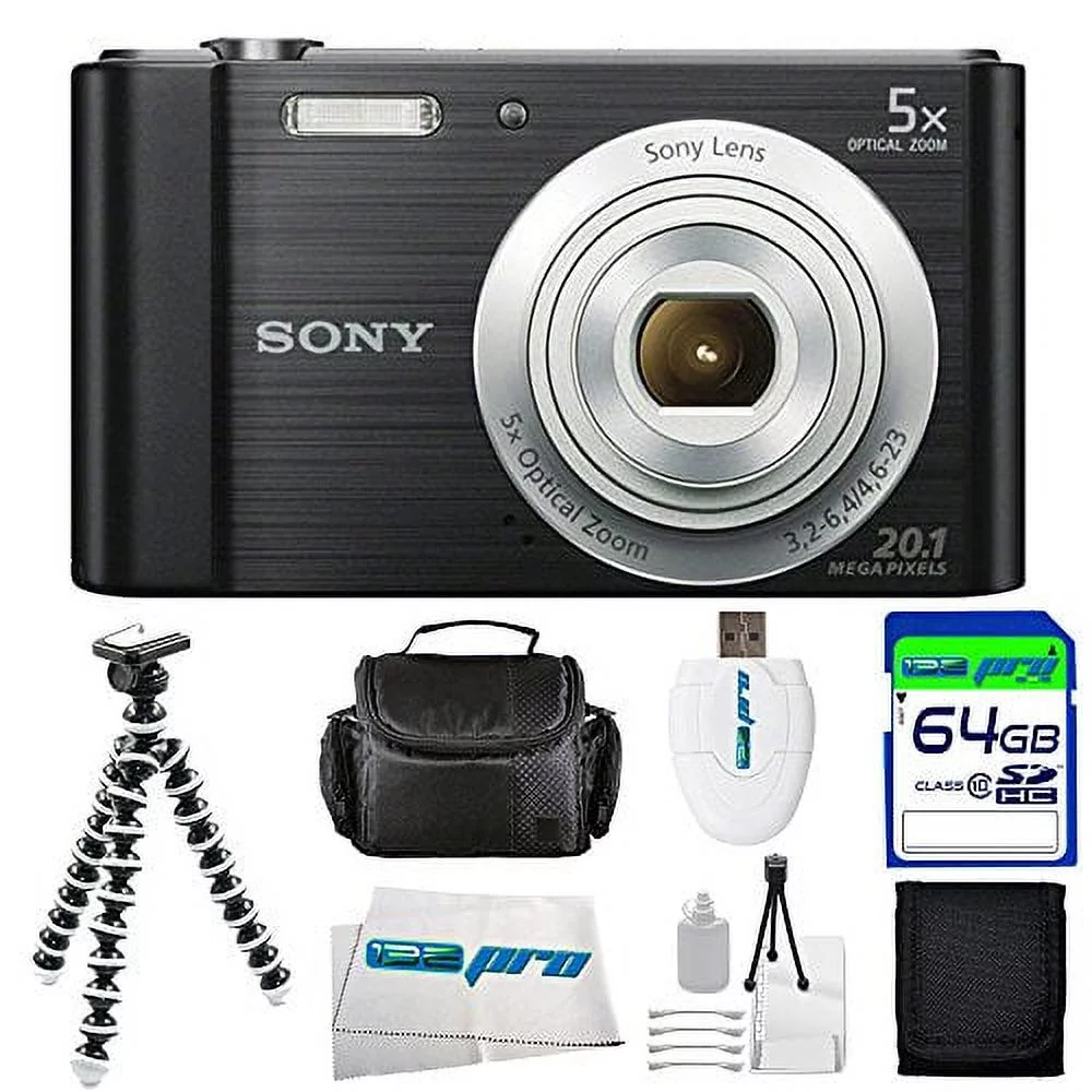 Sony Cyber-shot DSC-W800 Digital Camera (Black) + 64GB Pixi-Basic I3ePro Accessory Bundle