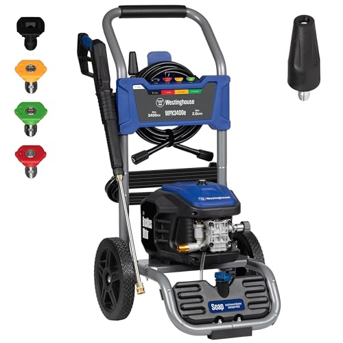 Westinghouse WPX3400e Electric Pressure Washer, 3400 Max PSI and 2.0 Max GPM, Brushless Motor, Onboard Soap Tank, Spray Gun and Wand, 5 Nozzle Set