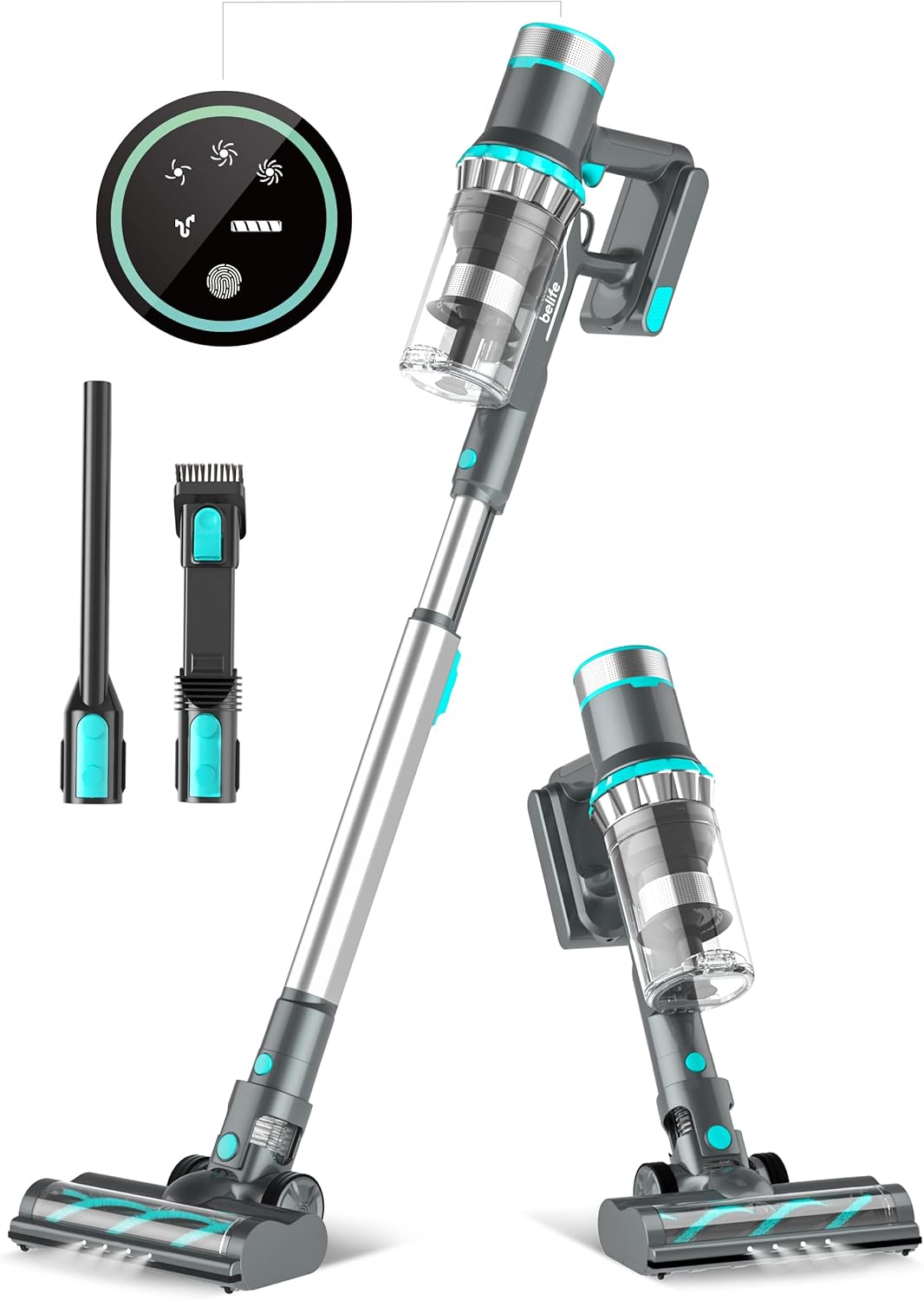Belife Cordless Vacuum Cleaner, Stick Vacuum with 25Kpa Powerful Suction, 380W Brushless Motor, Up to 50mins Runtime, LED Display