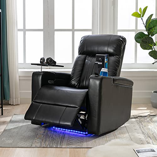 Merax Electric Recliner Chair with USB Charge Port, 360 Swivel Tray Table, Hand in-Arm Storage, and Cup Holders, Ambient Lighting