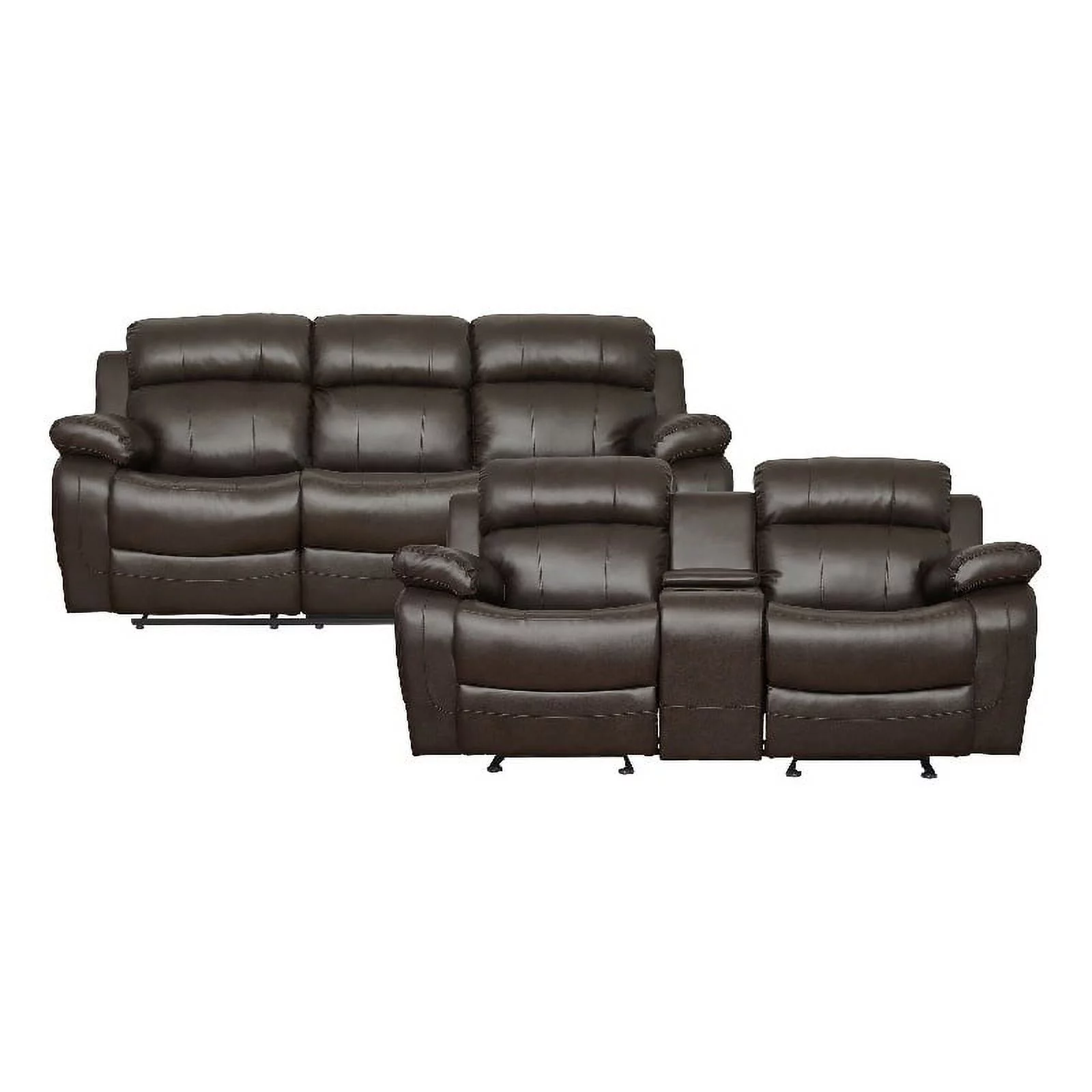 Lexicon Marille Faux Leather 2-Piece Manual Reclining Sofa Set in Brown